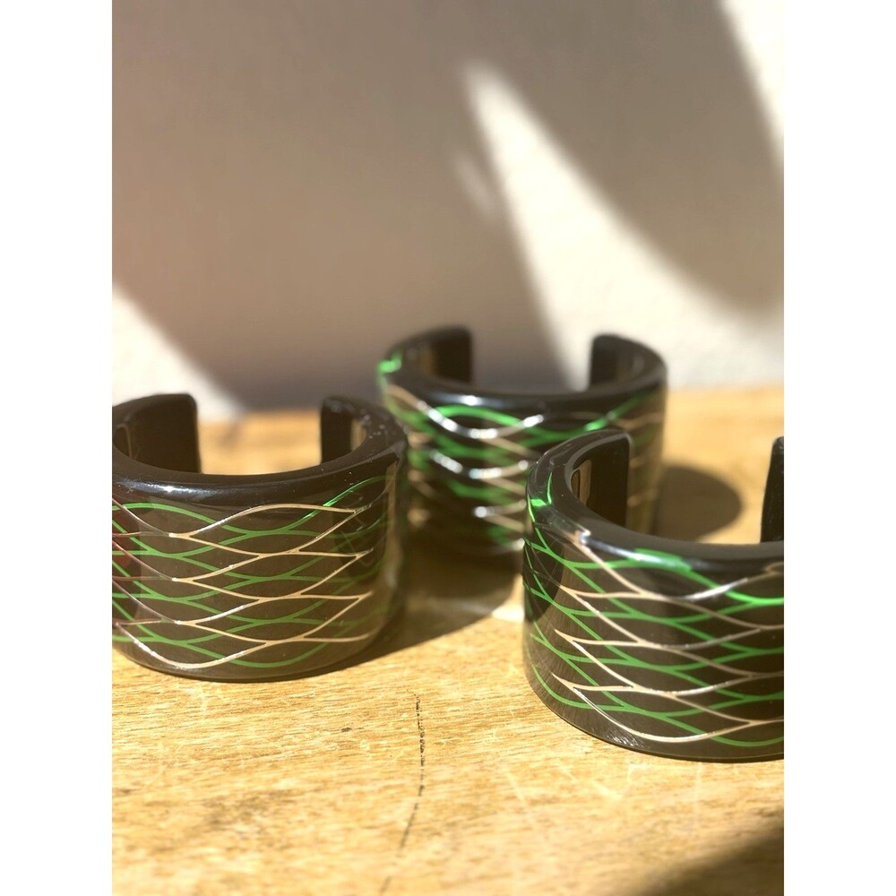 KENZO × H&M Lucite Cuff Bracelet Bangle Black GREEN AND SILVER Accents